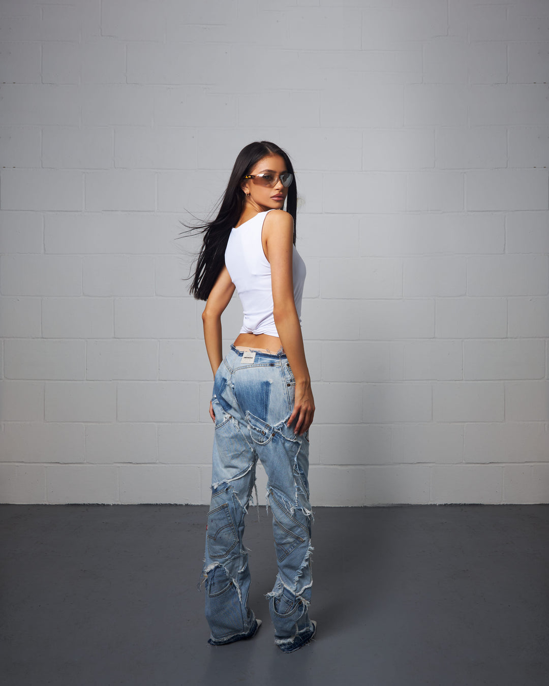 BABY BLUE NO-WAIST PATCHWORK JEAN 036