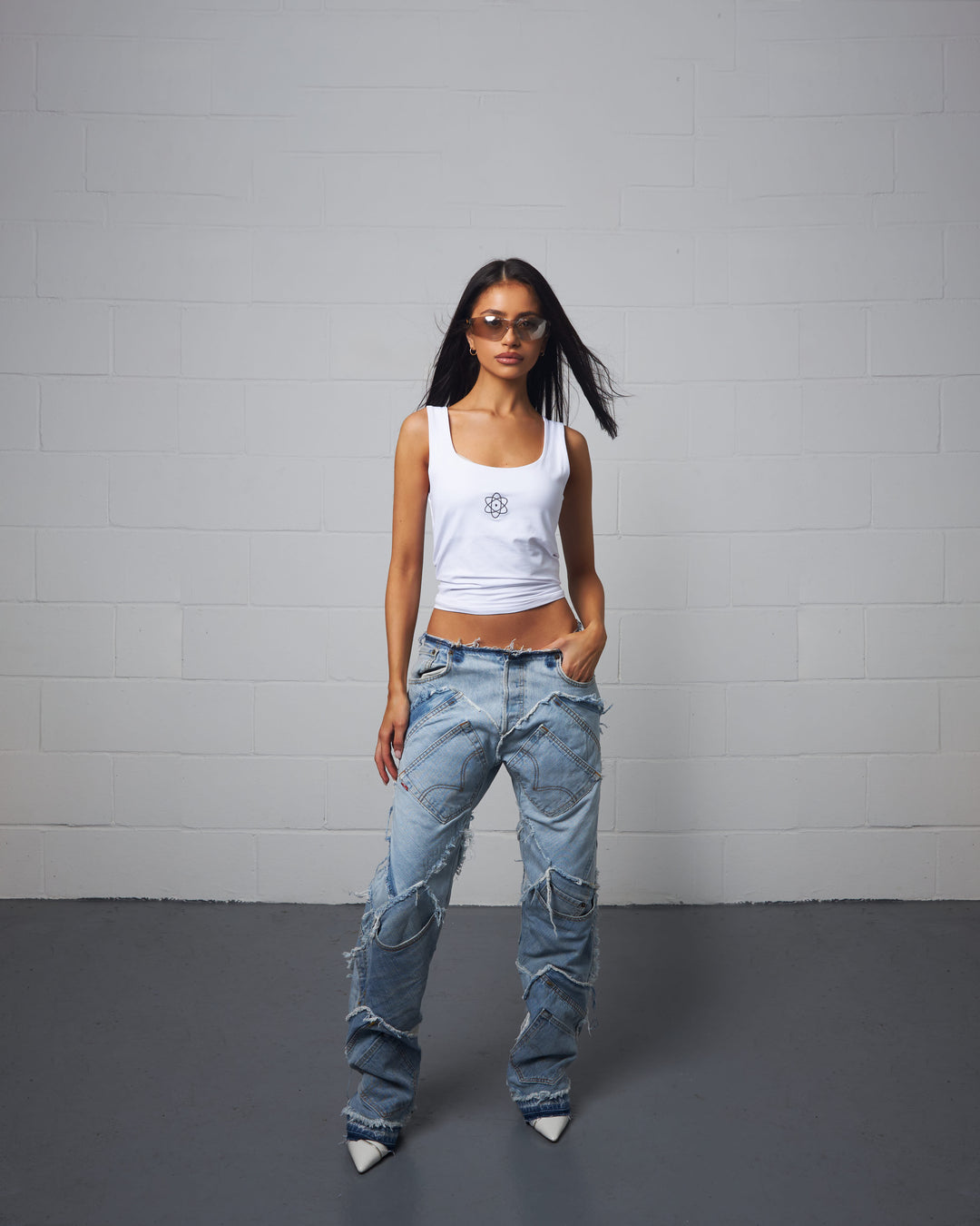 BABY BLUE NO-WAIST PATCHWORK JEAN 036