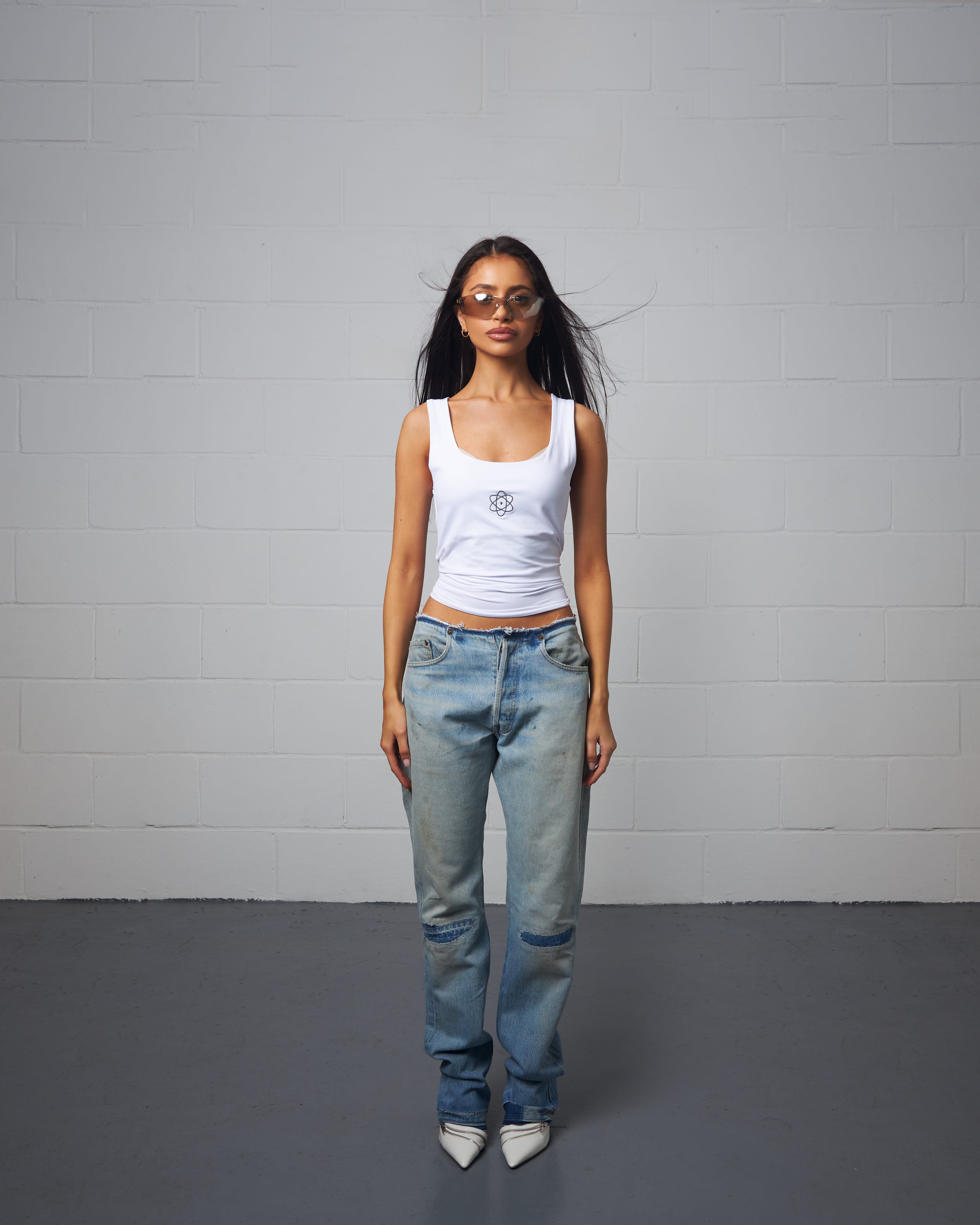 WASHED BLUE NO-WAIST PATCH JEAN 041