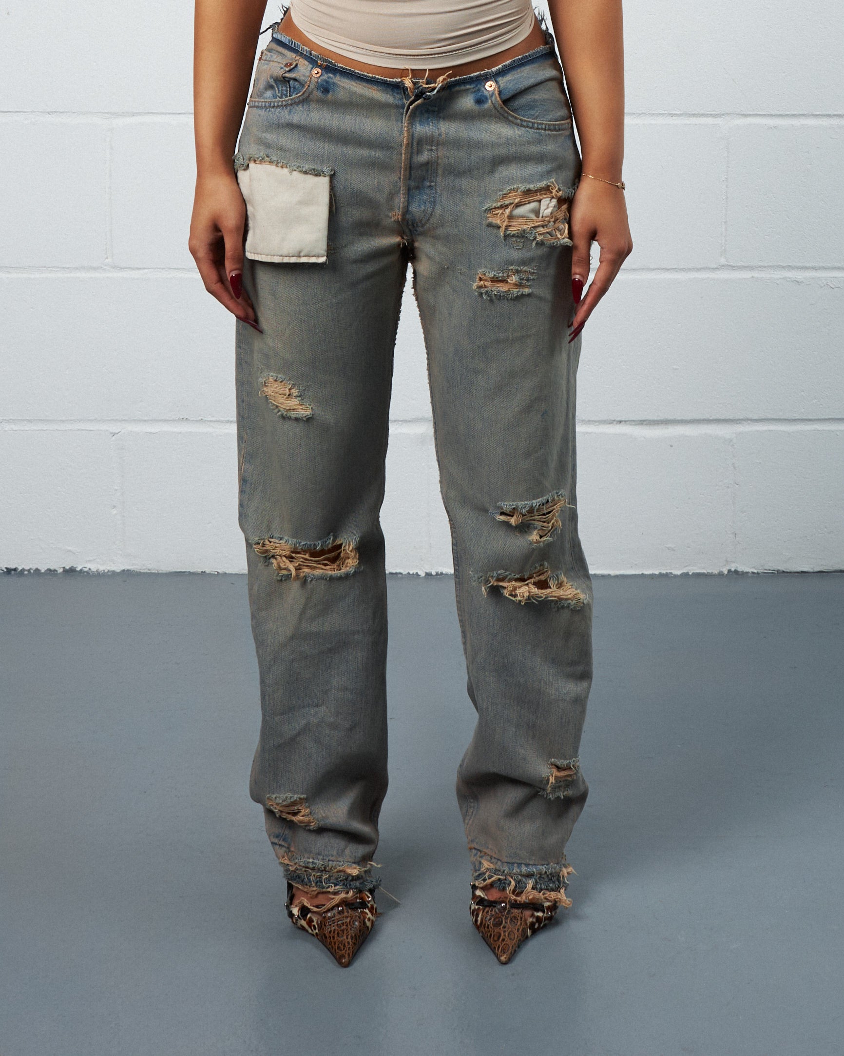 【NONCODE】Redress Washing Denim Pants No Maintenance - Red-Line Wash Japanese Baggy Denim | NO